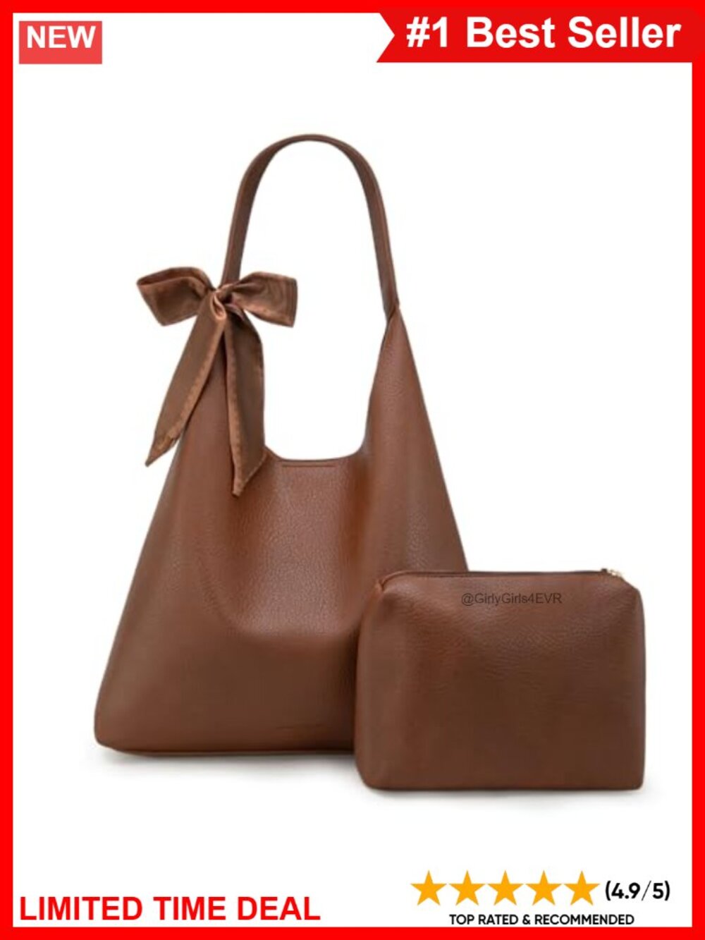 Slouchy Hobo Shoulder Bag with Scarf Everyday Women's Purse